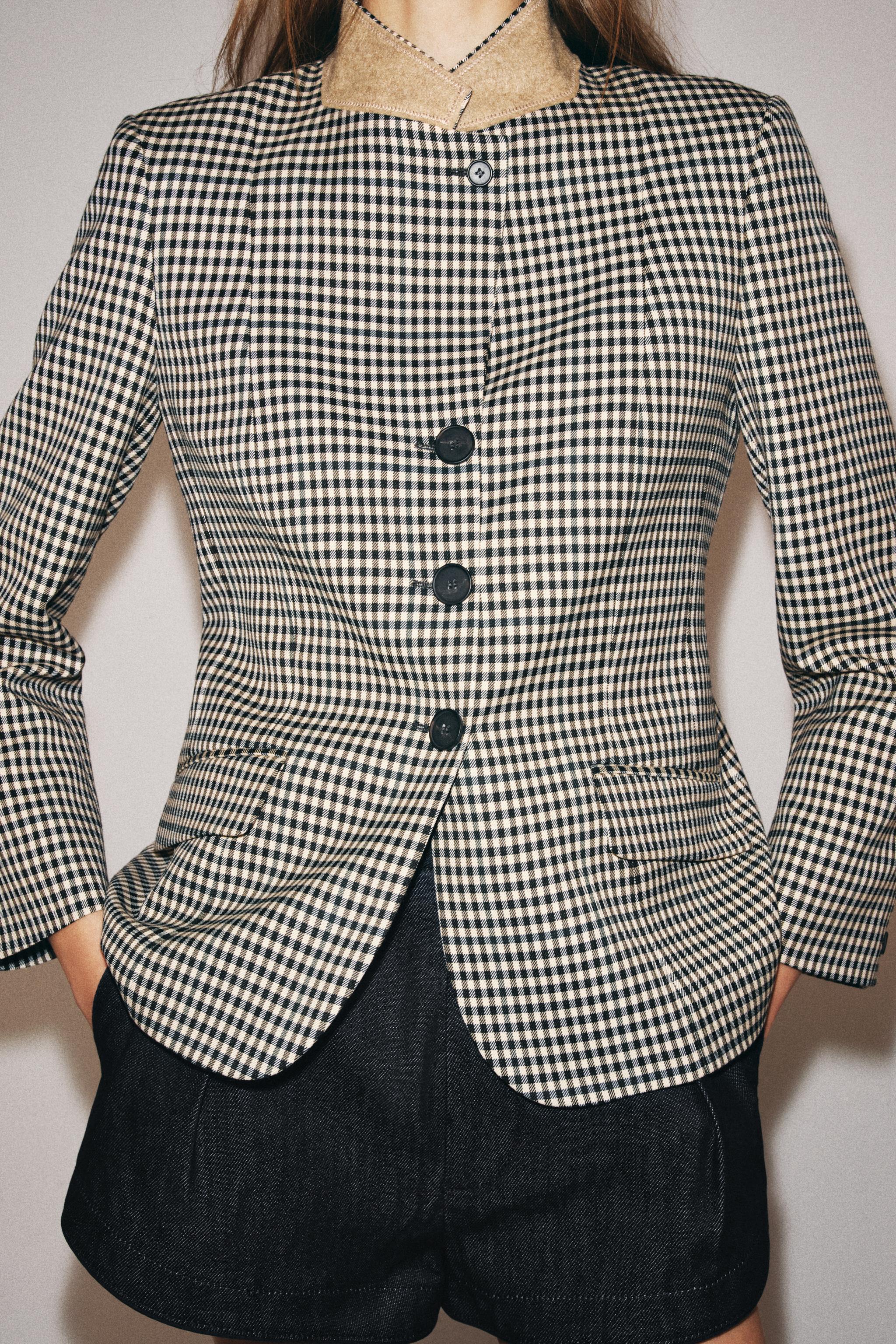 ZW COLLECTION CONTRAST COLLAR PLAID BLAZER